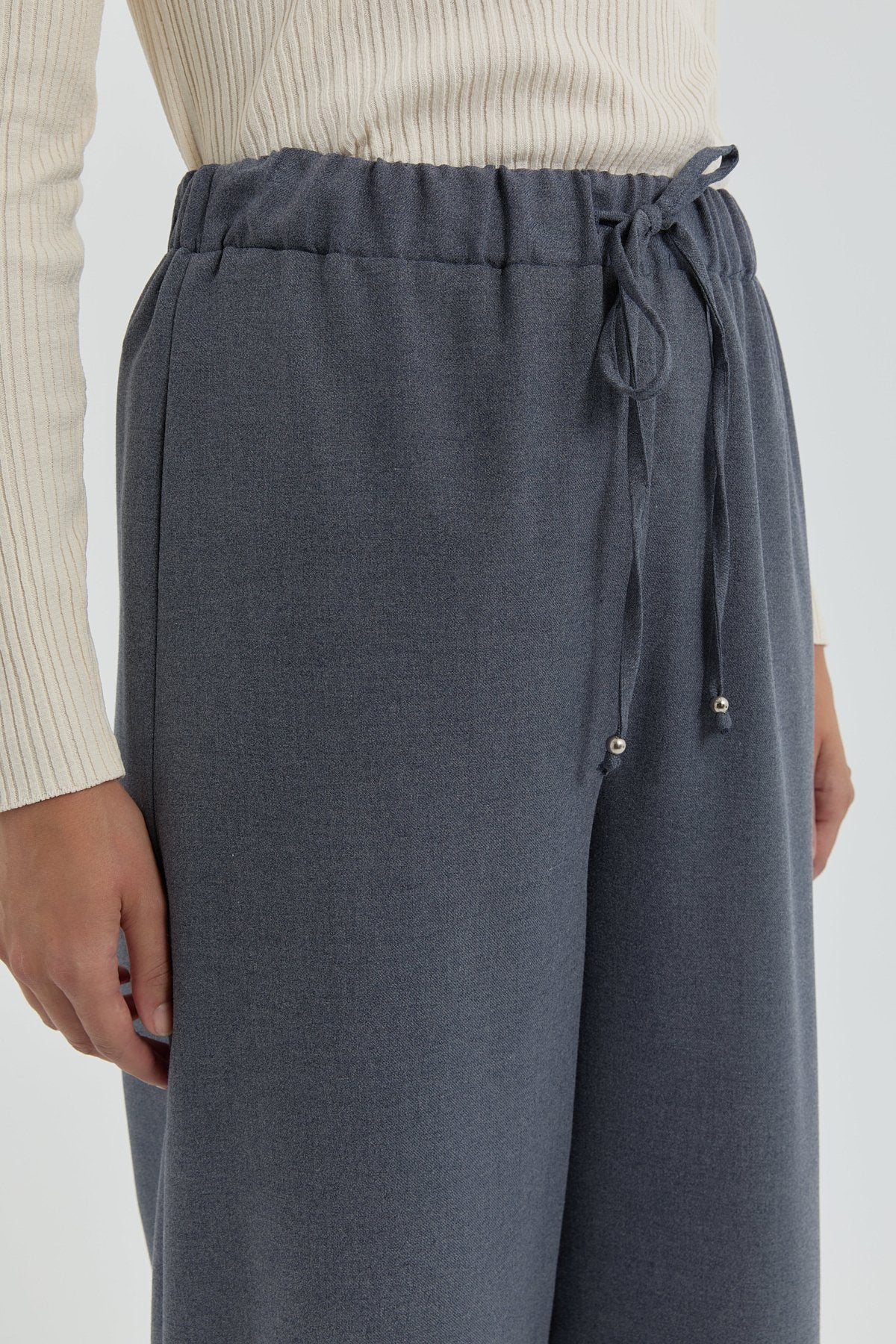 Beli Lastikli Bol Paça Pantolon - Gri