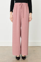 Wide-Leg Trousers with Elastic Waistband - Rose Pink