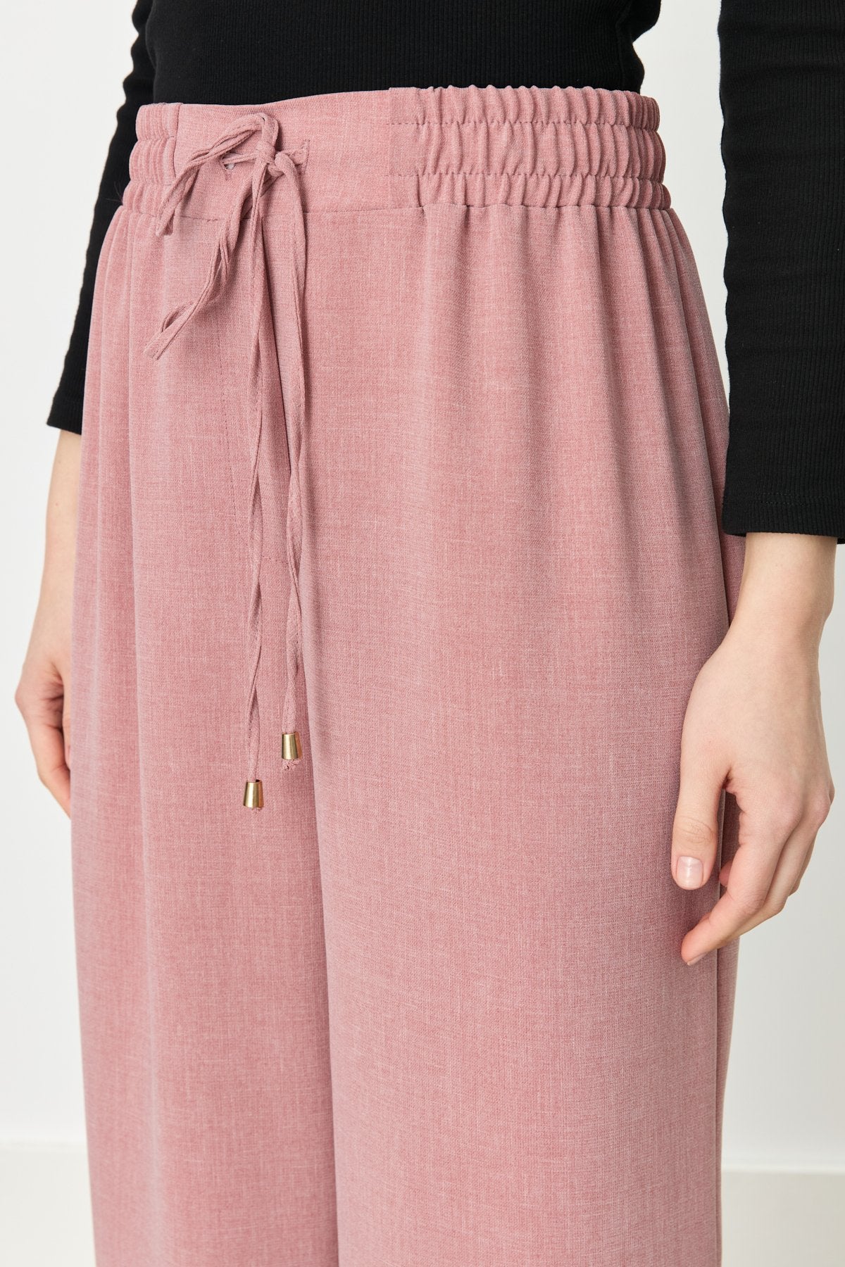 Wide-Leg Trousers with Elastic Waistband - Rose Pink