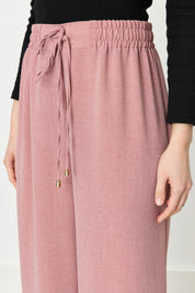 Wide-Leg Trousers with Elastic Waistband - Rose Pink