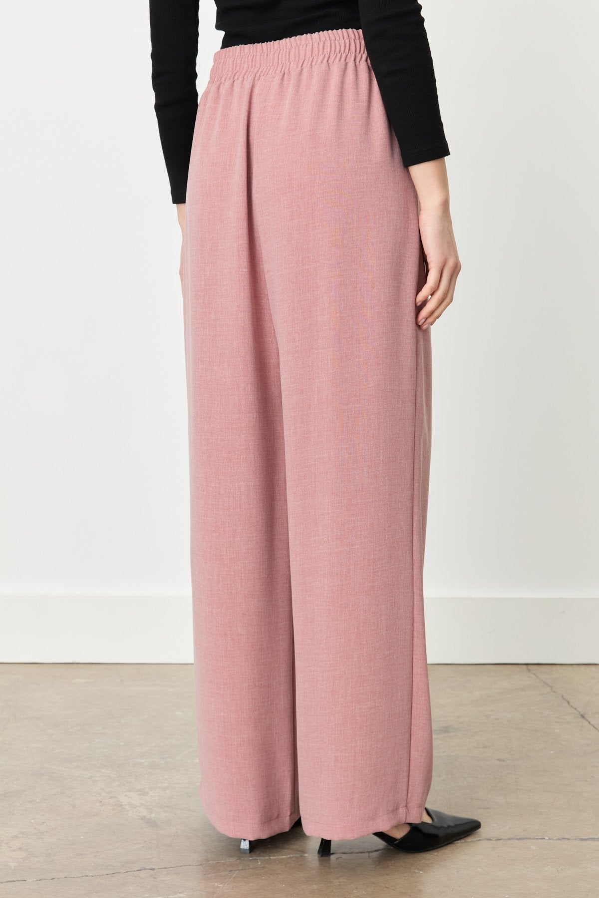 Wide-Leg Trousers with Elastic Waistband - Rose Pink