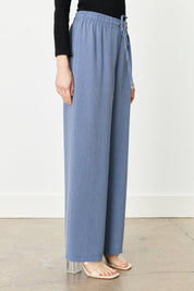 Wide-Leg Trousers with Elastic Waistband - Indigo