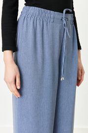 Wide-Leg Trousers with Elastic Waistband - Indigo