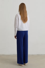 Elastic Waist Wide Leg Basic Trousers - Indigo