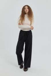 Wide-Leg Trousers with Elastic Waistband - Navy Blue