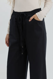 Wide-Leg Trousers with Elastic Waistband - Navy Blue