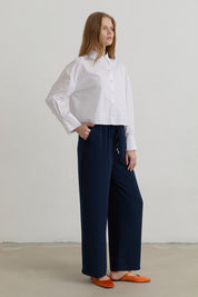Beli Lastikli Bol Paça Basic Pantolon - Lacivert