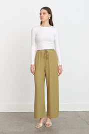 Beli Lastikli Bol Paça Pantolon - Olive