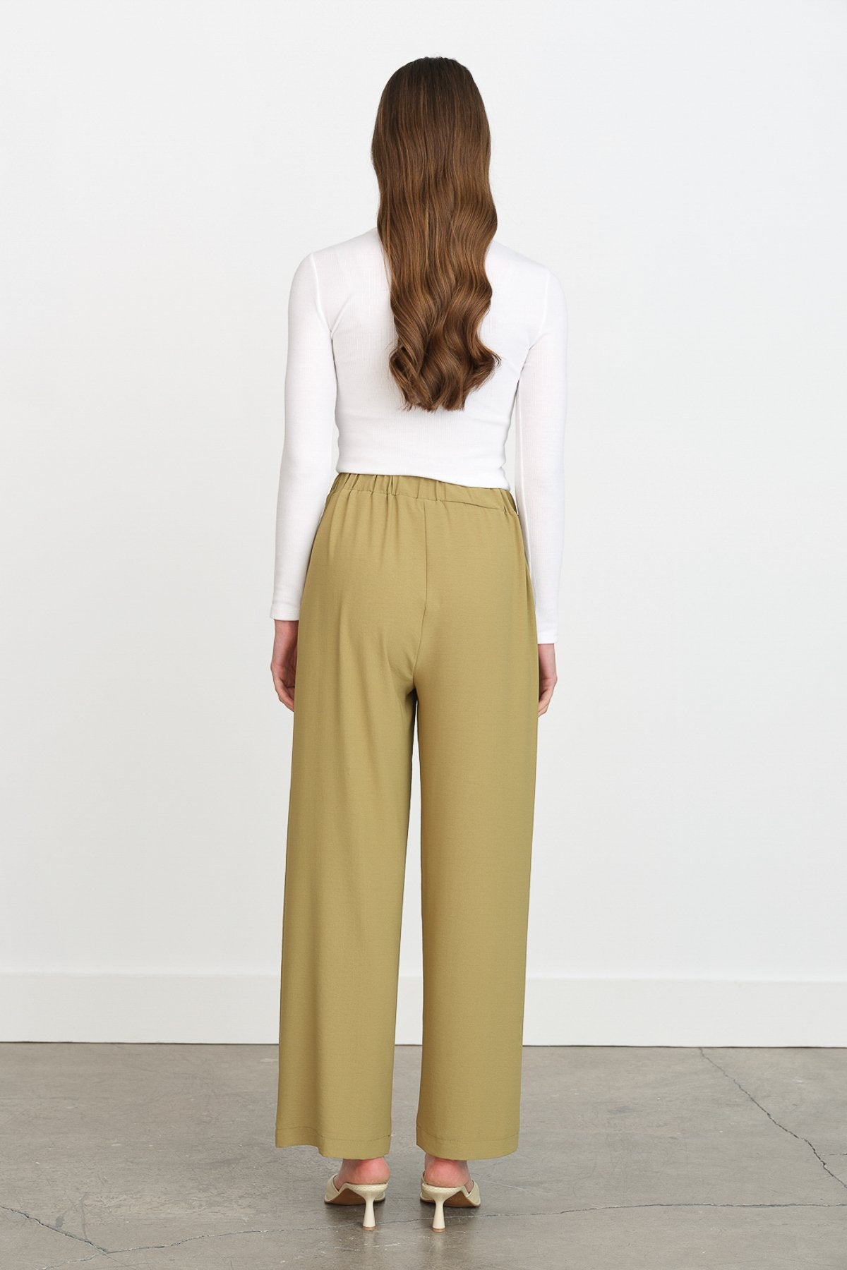 Beli Lastikli Bol Paça Pantolon - Olive
