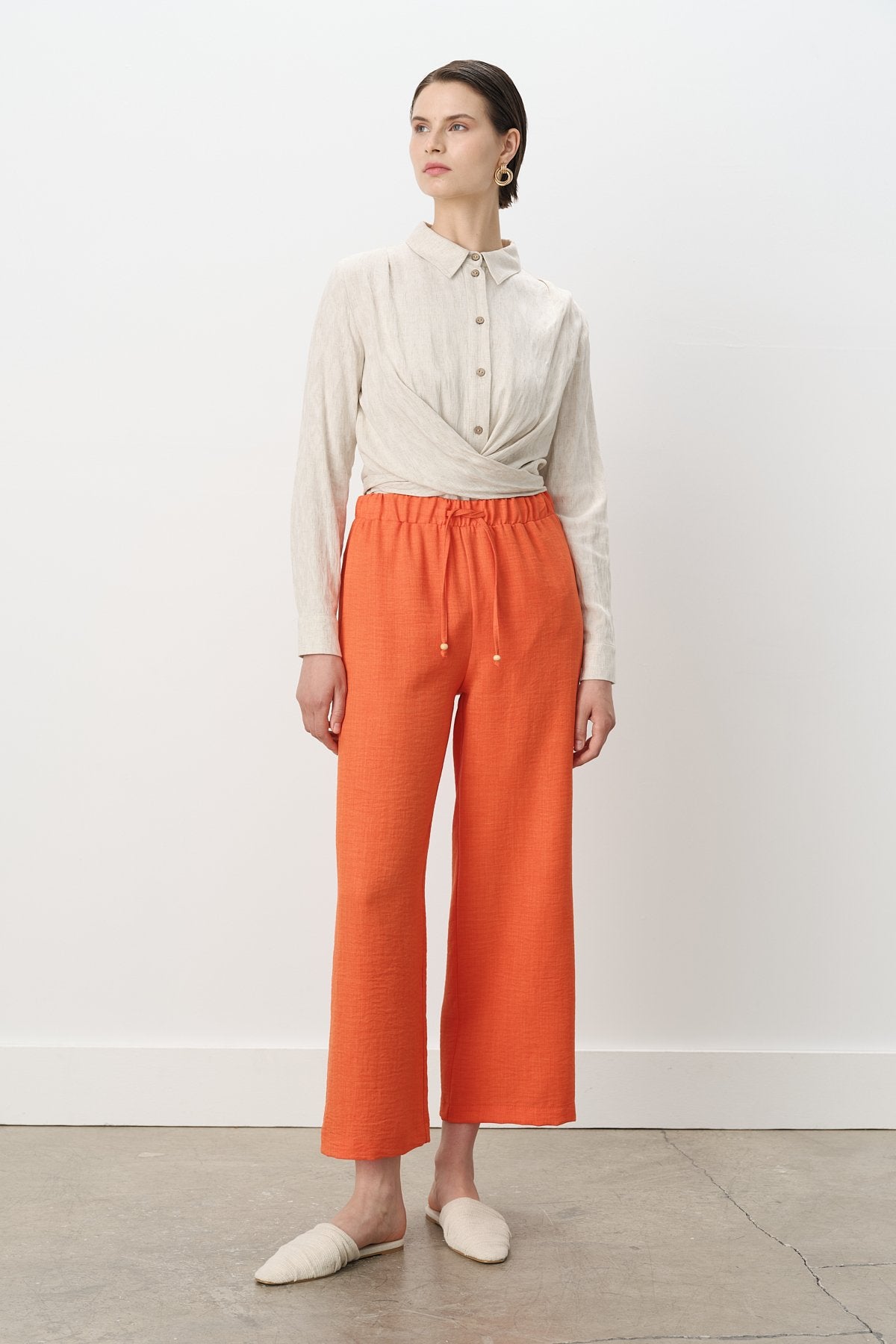 Beli Lastikli Bol Paça Pantolon - Oranj