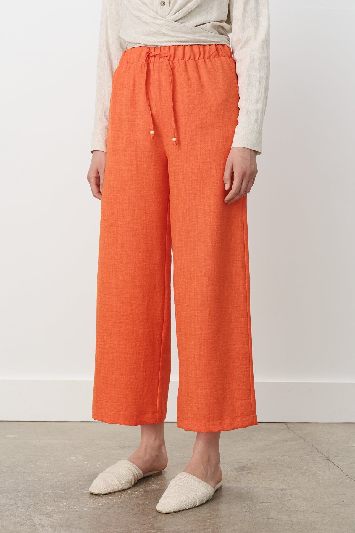 Beli Lastikli Bol Paça Pantolon - Oranj