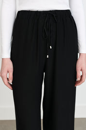 Wide-Leg Trousers with Elastic Waistband - Black