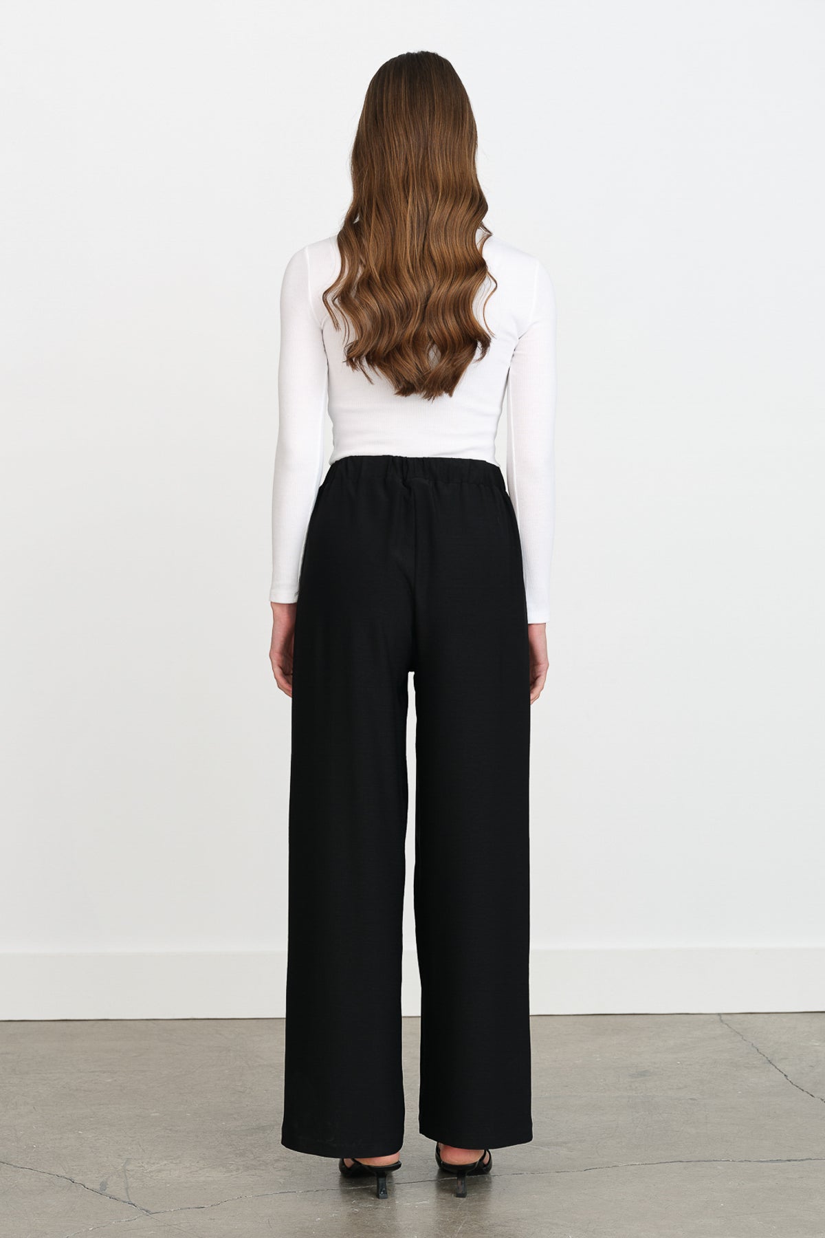 Wide-Leg Trousers with Elastic Waistband - Black