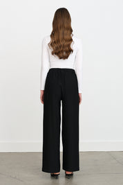 Wide-Leg Trousers with Elastic Waistband - Black