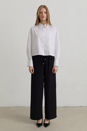 Beli Lastikli Bol Paça Basic Pantolon - Siyah