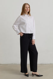 Beli Lastikli Bol Paça Basic Pantolon - Siyah