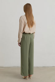 Beli Lastikli Bol Paça Basic Pantolon - Yeşil