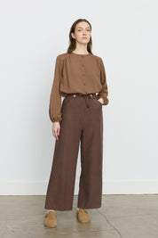 Wide-Leg Tencel Trousers with Elasticated Waist - Coffee