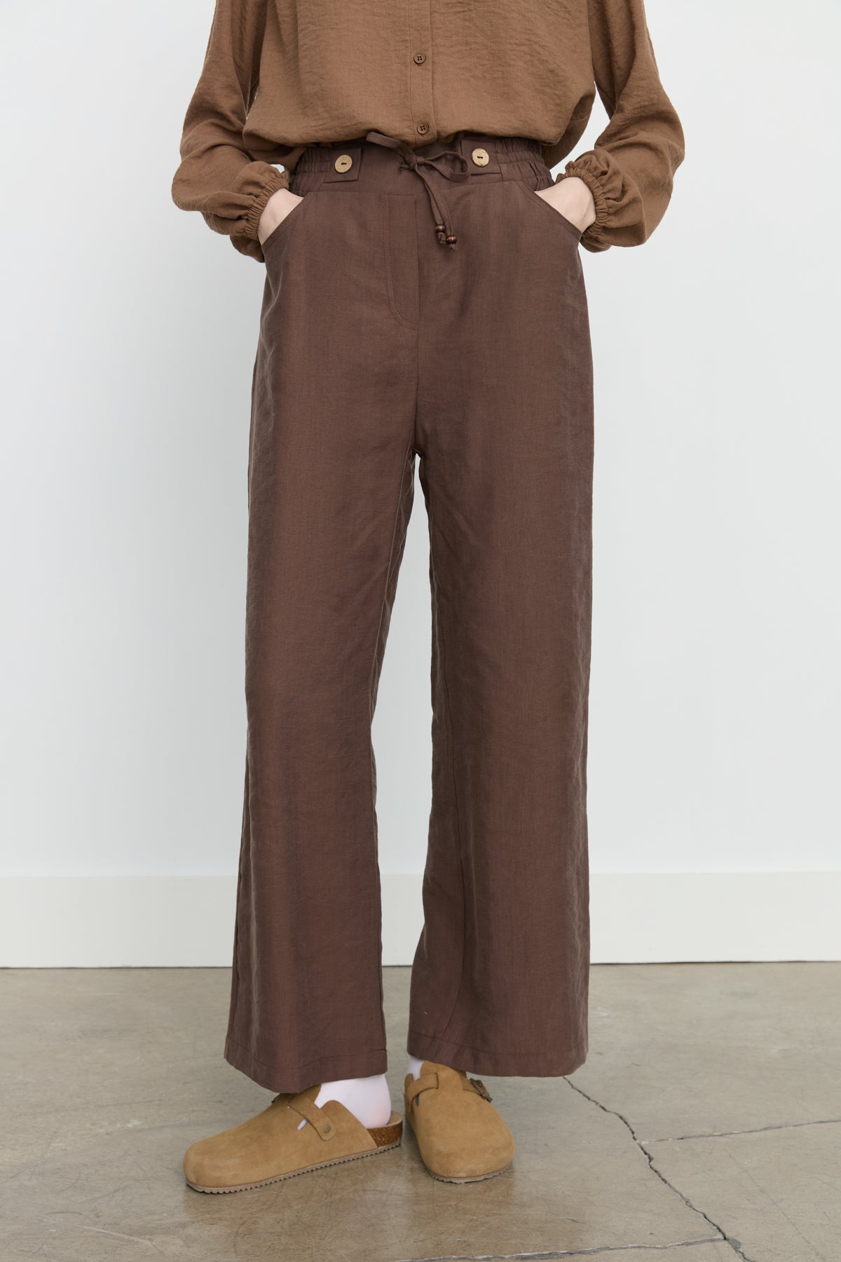 Wide-Leg Tencel Trousers with Elasticated Waist - Coffee