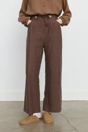 Wide-Leg Tencel Trousers with Elasticated Waist - Coffee