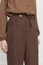 Wide-Leg Tencel Trousers with Elasticated Waist - Coffee