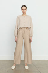 Loose-Leg Tencel Trousers with Elasticated Waist - Sand