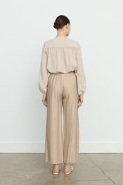 Loose-Leg Tencel Trousers with Elasticated Waist - Sand