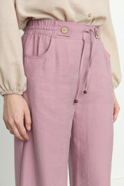 Beli Lastikli Bol Paça Tencel Pantolon - Lavanta