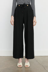 Elasticated Waist Wide-Leg Tencel Trousers - Black