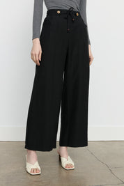 Elasticated Waist Wide-Leg Tencel Trousers - Black