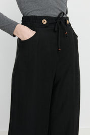 Elasticated Waist Wide-Leg Tencel Trousers - Black