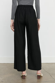 Elasticated Waist Wide-Leg Tencel Trousers - Black