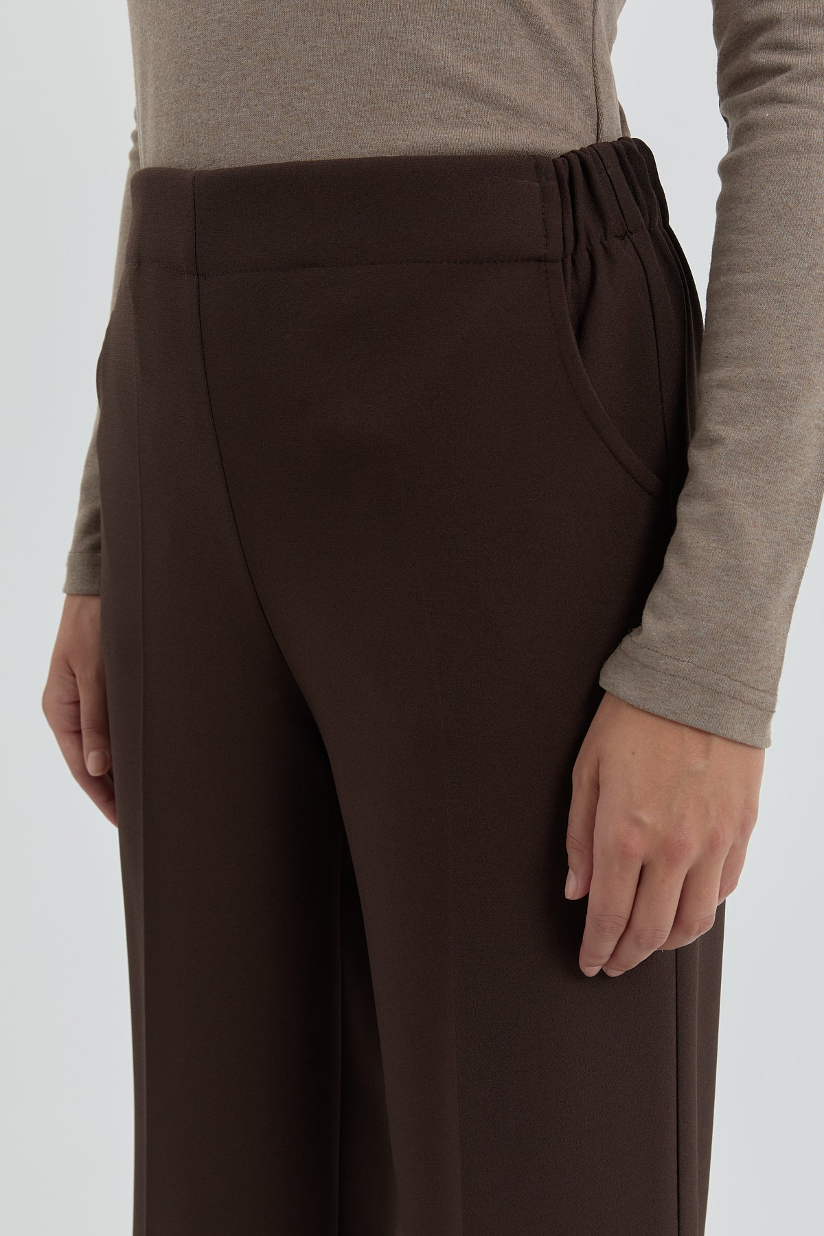Beli Lastikli Boru Paça Pantolon - Kahve