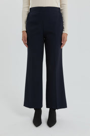 Elastic Waist Straight Leg Trousers - Navy Blue