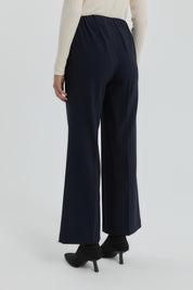 Elastic Waist Straight Leg Trousers - Navy Blue