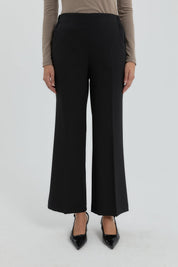 Elastic Waist Straight Leg Trousers - Black