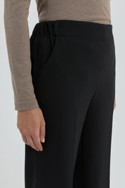 Elastic Waist Straight Leg Trousers - Black