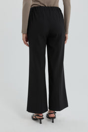 Elastic Waist Straight Leg Trousers - Black