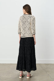 Embroidered Gypsy Cotton Skirt with Elastic Waistband - Black