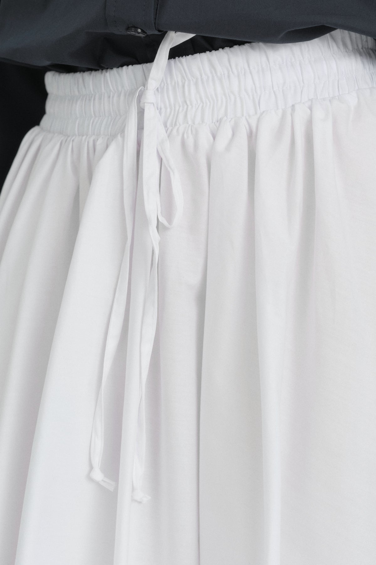 Beli Lastikli Büzgülü Cotton Etek - Beyaz
