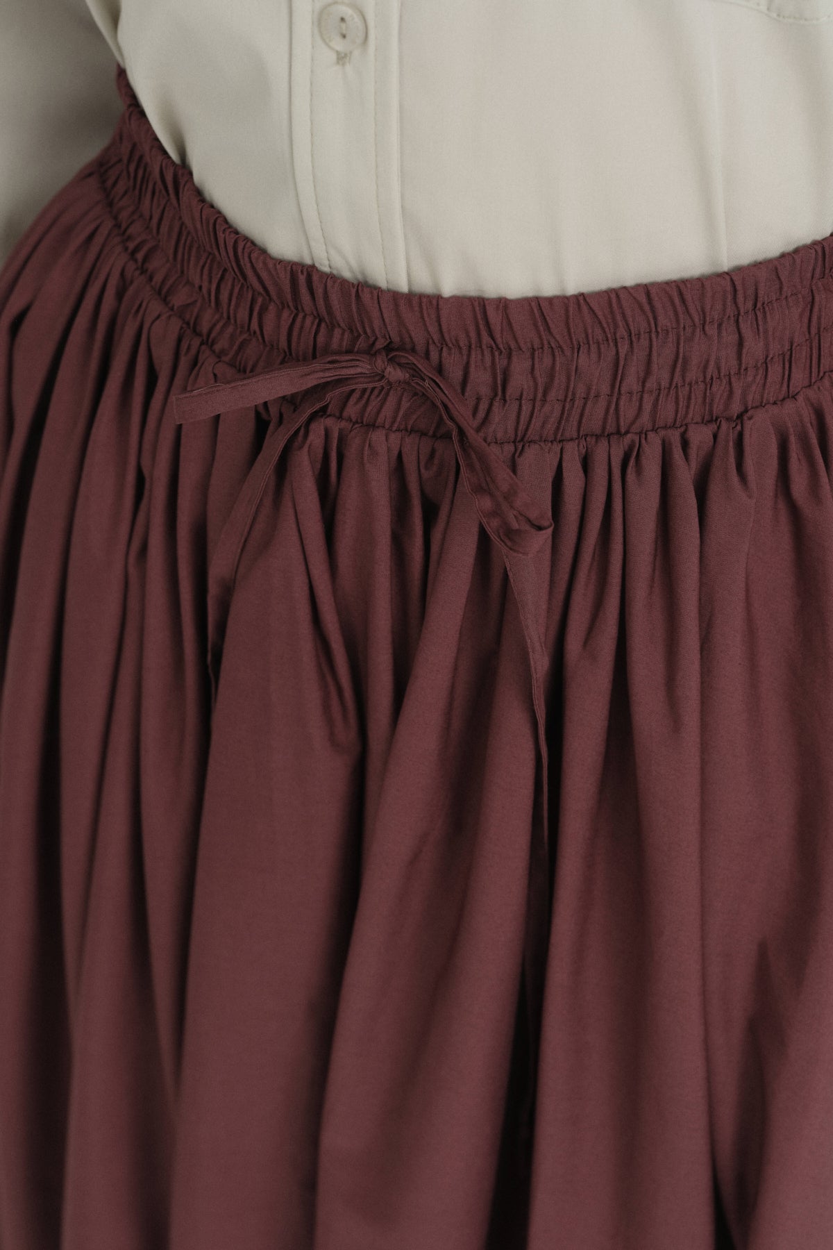 Beli Lastikli Büzgülü Cotton Etek - Mürdüm
