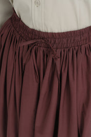 Beli Lastikli Büzgülü Cotton Etek - Mürdüm