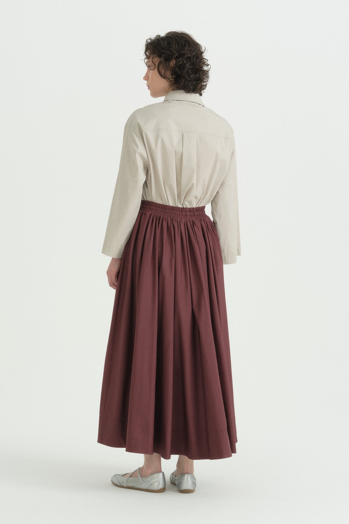 Beli Lastikli Büzgülü Cotton Etek - Mürdüm