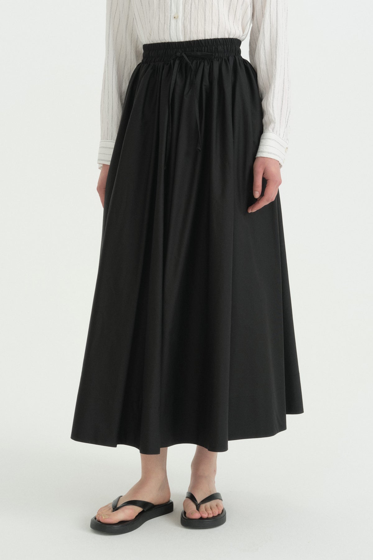 Beli Lastikli Büzgülü Cotton Etek - Siyah