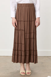 Elastic Waist Gypsy Crash Skirt - Brown