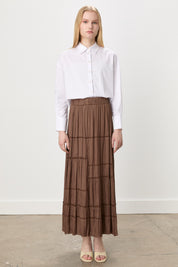 Elastic Waist Gypsy Crash Skirt - Brown