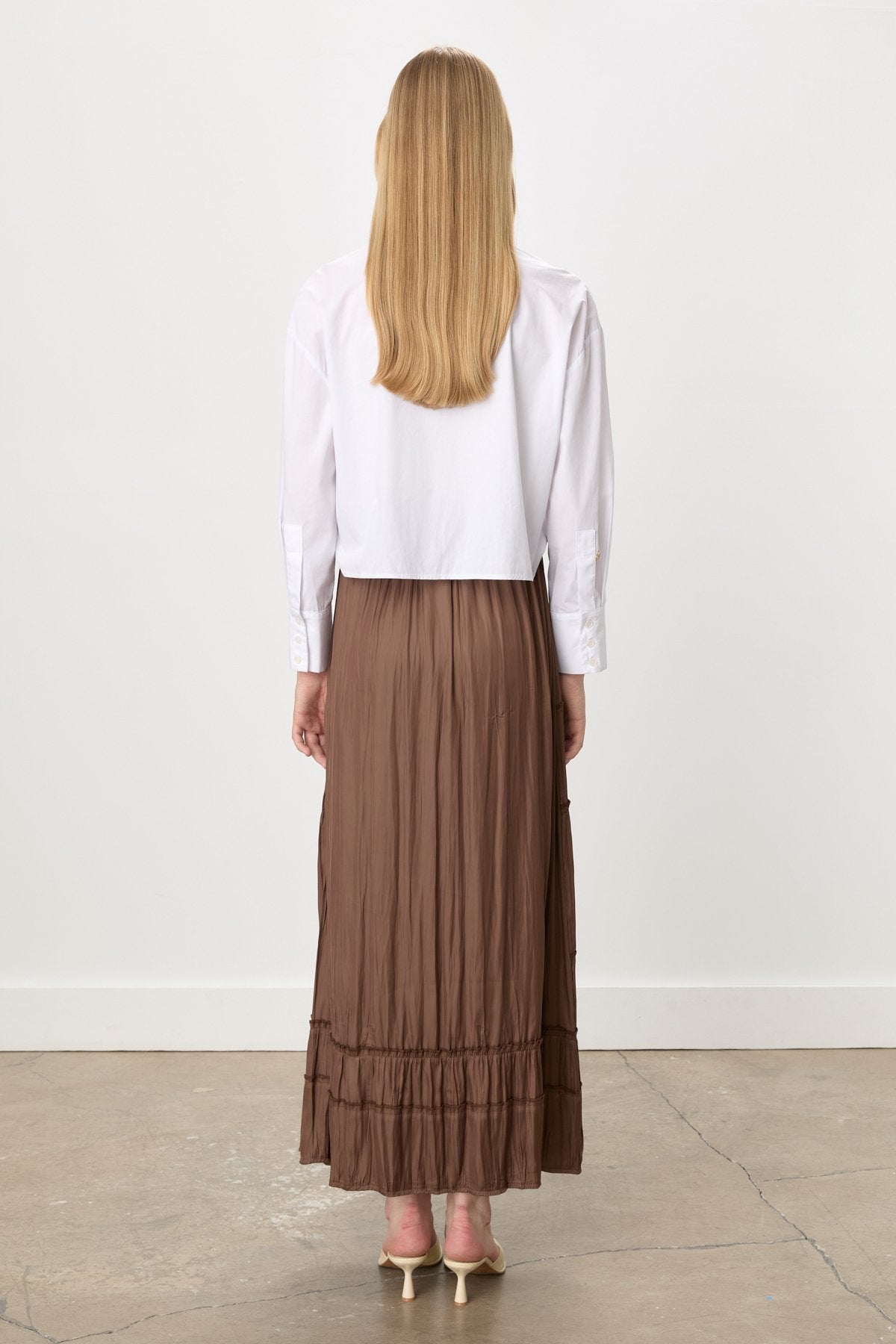Elastic Waist Gypsy Crash Skirt - Brown