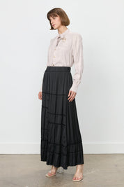 Elastic Waist Gypsy Crash Skirt - Black