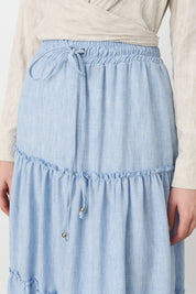 Gypsy Linen Skirt with Elastic Waistband - Light Blue
