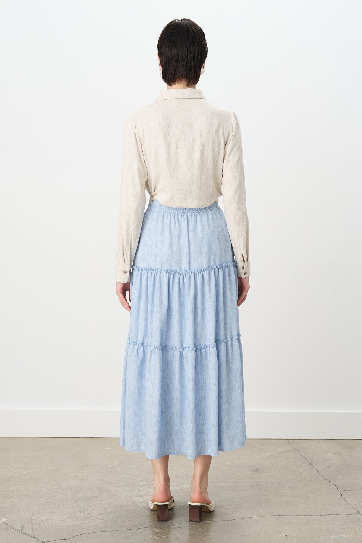 Gypsy Linen Skirt with Elastic Waistband - Light Blue